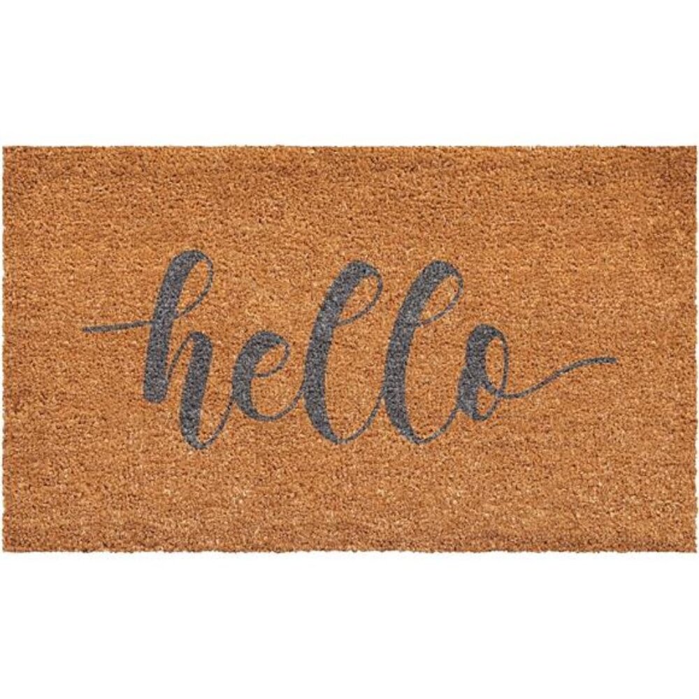 Grey Hello Script Doormat 24" x 36"